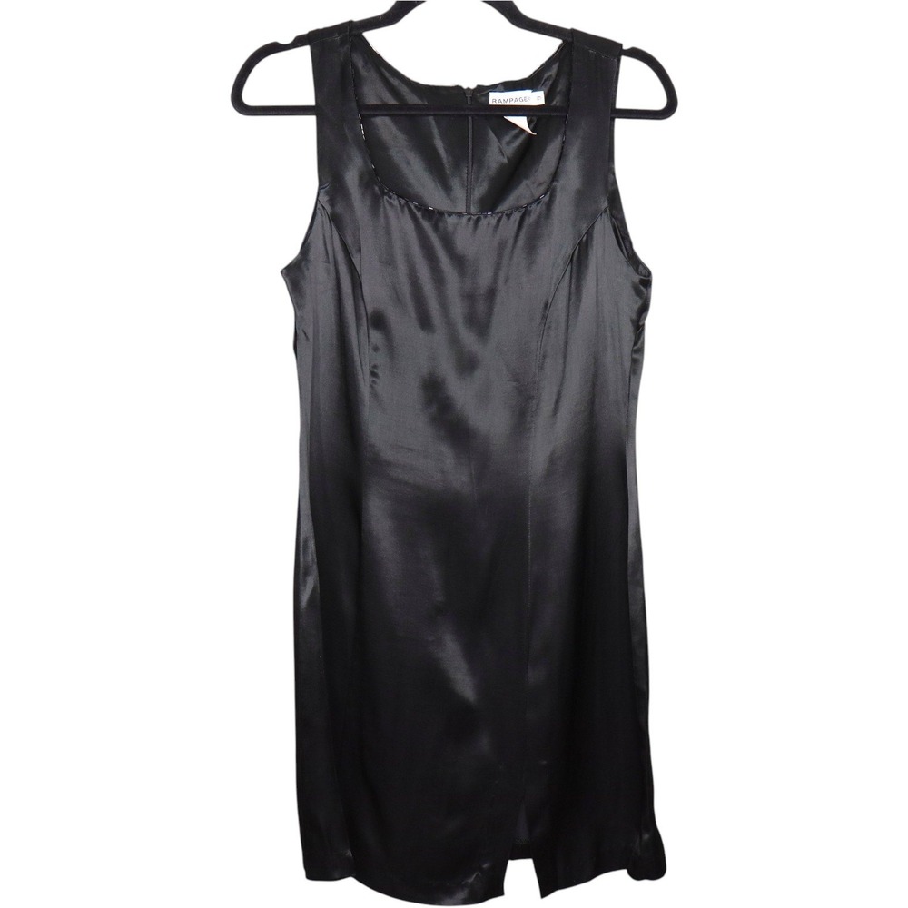 Vintage Rampage Mini Shift Dress Size 9 Black Satin Sleeveless Party Cocktail